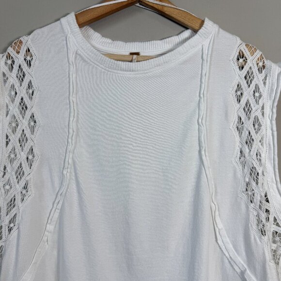 Free People Table for Two Tee T-Shirt Women's Small White Lace Crochet Boho NWOT - Picture 7 of 14